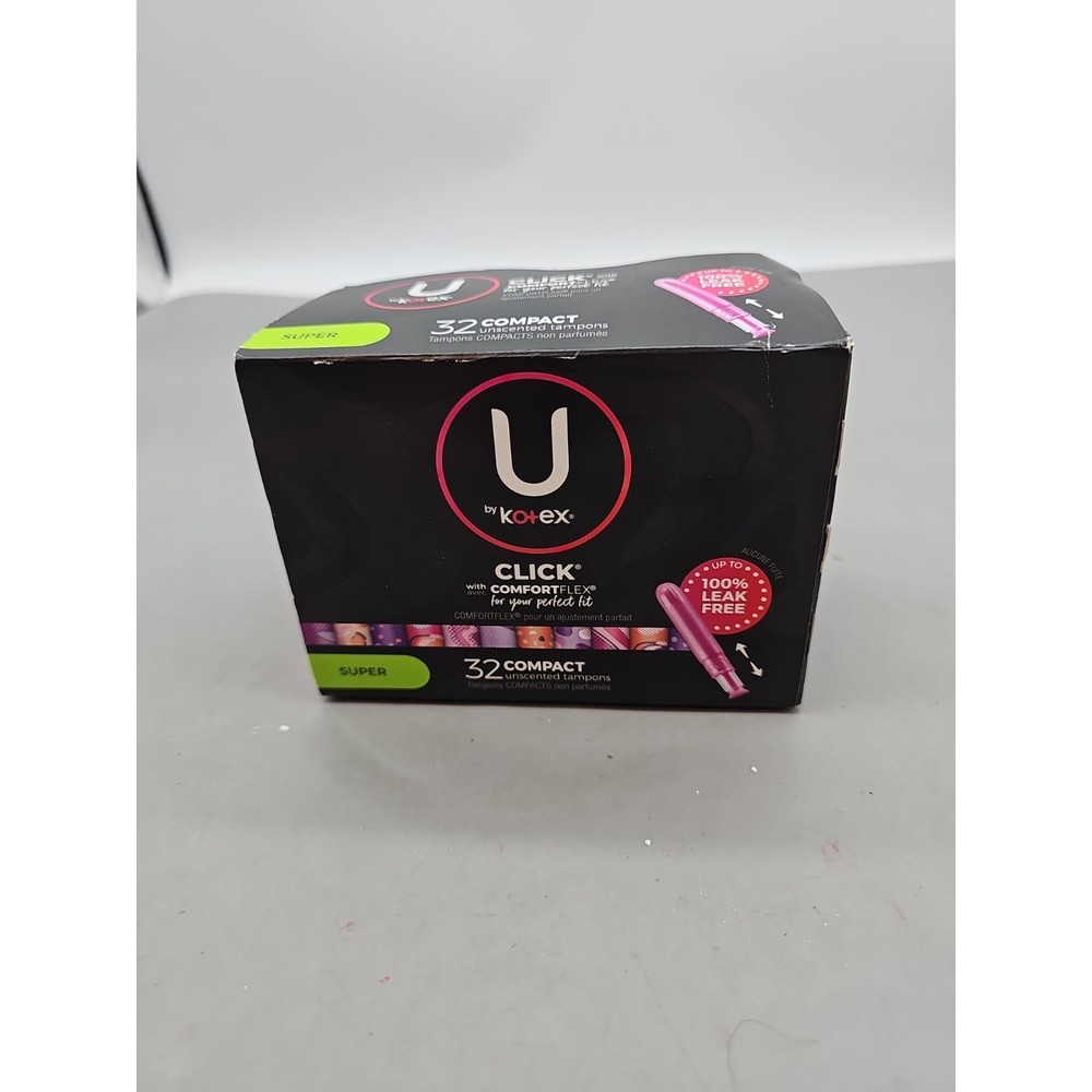 U Kotex Click Compact Tampons SUPER Absorbency Flexible fit Unscented - 32 count